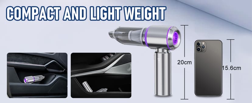 Car Vacuum Portable Cordless 20000PA High Power Mini Vacuum Cleaner 4-in-1 Compressed Air Duster & Air Blower & Pump Hand Held Vacuum with Brushless Motor for Car, Home, Office,Camping