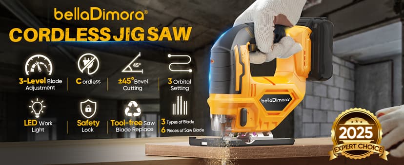 Jig saw compatible with Dewalt 20V Battery (Battery not Included) Cordless Jigsaw with LED Work Light, 0°- 45° Bevel Cuts, 3 Orbital Settings for Straight/Curve/Bevel/Circle Cutting