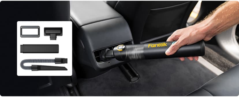 Fanttik Slim V8 Apex Car Vacuum, 4-in-1 Portable Mini Cordless Vacuum with 19000pa Suction Power, Type-C Charge, 2 Suction Modes, Handheld Vacuum for Car, Office Desk, Keyboards (Black)