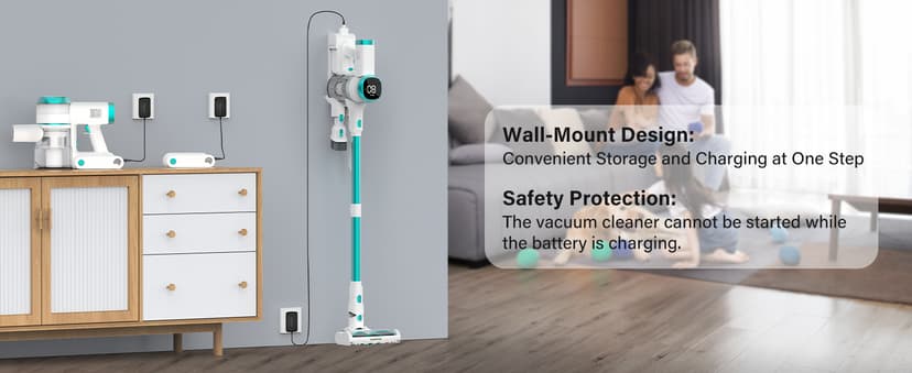 Tikom V500 Cordless Vacuum Cleaner for Home, 40000Pa/450W Stick Vacuum with LED Touch Screen, Charging Wall Dock, Anti-Tangle, Lightweight Handheld Vacuum for Pet Hair, Hard Floor, Carpet, Blue