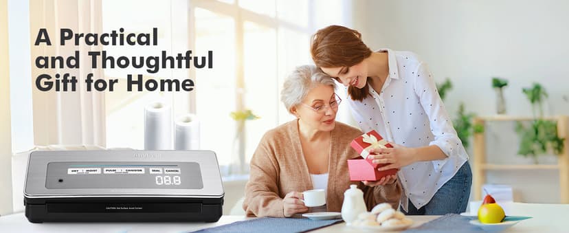 Vacuum Sealer Machine, 90kPa 120W Powerful Food Sealer Build-in Cutter and Bag Storage, Digital Countdown Display, Dry&Moist Mode, Wide Seal, 2 Bag Rolls & 5 Pre-Cut Bags for Food Saver (Silver)