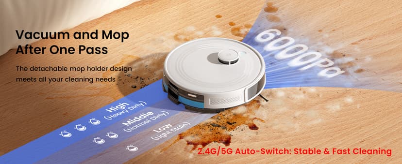 Lefant LiDAR Robot Vacuum and Mop,45-Day Self-Emptying,6000Pa Powerful Suction,Customized Cleaning,Home Mapping,140 Min Runtime,Roller Brush for Carpet,2.4G/5G WiFi/Alexa/APP/iWatch,M2 Plus