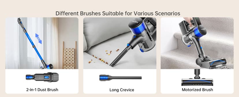 FABULETTA Cordless Vacuum Cleaner, Lightweight Vacuum Cleaners for Home with 500W Brushless Motor, Rechargeable Stick Vacuum Up to 55 Mins Runtime, Great for Pet Hair, Carpet, Hard Floor, Deep Blue