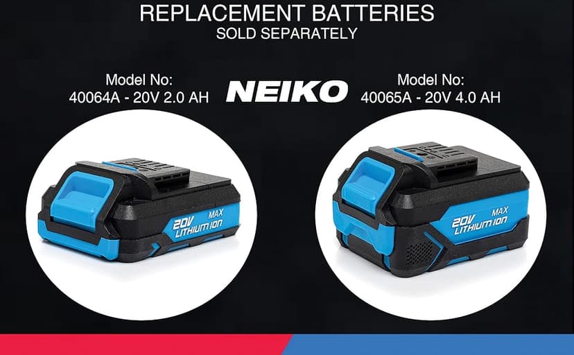 NEIKO 10882A Cordless Rotary Hammer Drill, Includes 20-Volt Li-ion Rechargeable Battery, Fast Charger, SDS Plus Hammer Drill, Heavy Duty Brushless Demolition Hammer, Cordless Hammer Drill, Rotohammer