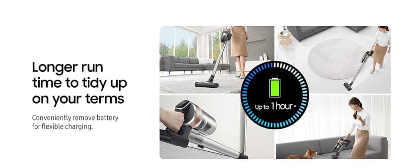 SAMSUNG Jet 75 Pet Cordless Stick Vacuum Cleaner, Lightweight w/ Turbo Brush, Mini Motorized Tool, Removable Battery, Powerful Cleaning for Hardwood Floors, Carpets, Area Rugs, VS20T7512N7/AA, Silver