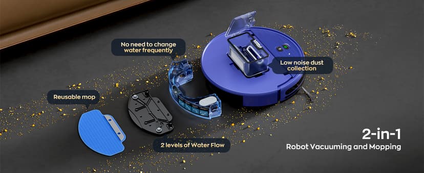 Robot Vacuum and Mop Combo, 2 in 1 Robot Vacuums Cleaner with WiFi/App, Robotic Vacuum with Strong Suction, Schedule, Self-Charging, Slim, Quiet, Ideal for Hard Floor, Pet Hair, Low Pile Carpet