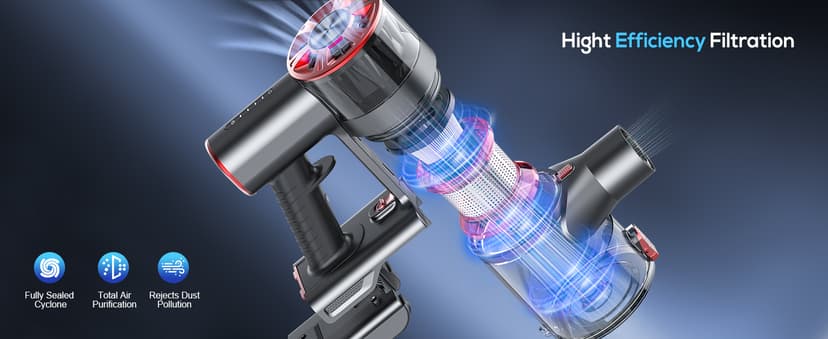 Cordless Vacuum Cleaner Rechargeable with 2600mAh Detachable Battery, Powerful Vacuums with 2 Adjustable Modes, Lightweight Portable Stick Vacuum for Home (Red Black)