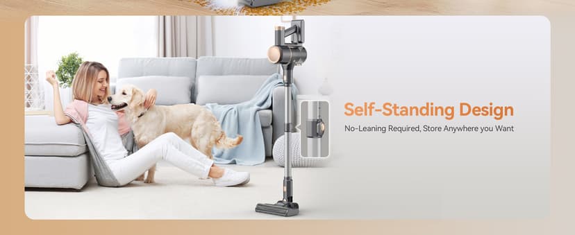 N8 Cordless Vacuum Cleaner, Lightweight Stick Vacuum with Powerful Suction, 2200mAh Battery, 40 Mins Runtime, Self-Standing, Rechargeable Vacuum Cleaners for Home Hardwood Floor Carpet Pet Hair (Gold)