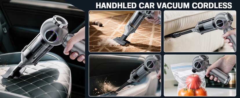 Handheld Car Vacuum Portable Cordless 25000Pa High Power Small Mini Hand Vacuum Cleaner Rechargeable 4-in-1 Compressed Air Duster Blower Pump Wireless Handheld Vac for Car Office Desktop Home Cleaning