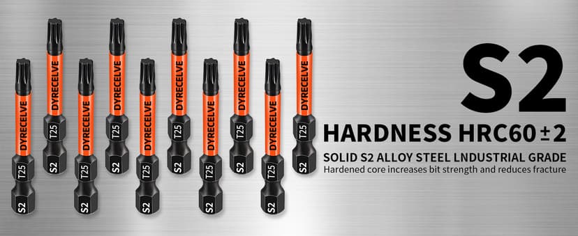 10-Pack T25 Torx Bits for Impact Driver, T-25 Torx/Star Bit Set 2'' Long, Magnetic Torque Head, Premium S2 Alloy Steel, 1/4'' Hex-Shank for Professional & DIY Use