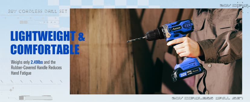 AVID POWER 20V MAX Power Drill Kit, Cordless Drill Set with Battery and Charger, 2 Variable Speed, 3/8-Inch Keyless Chuck, 19 Position and 22pcs Bits - Blue