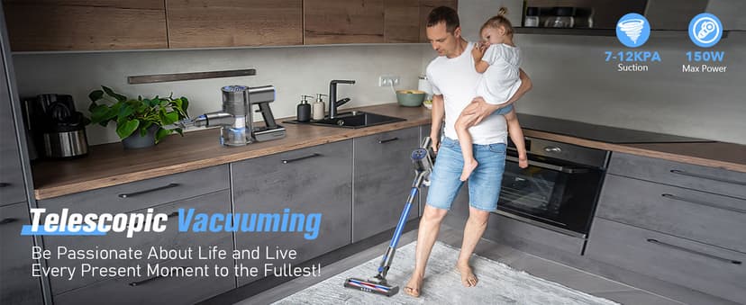 Cordless Vacuum Cleaner,Vacuum Cleaners for Home with Super Suction,Lightweight Stick Vacuum with 35 Mins Runtime,Rechargeable Cordless Vacuum for Carpet, Tile, Pet Hair, Hardwood Floors(Deep Blue)