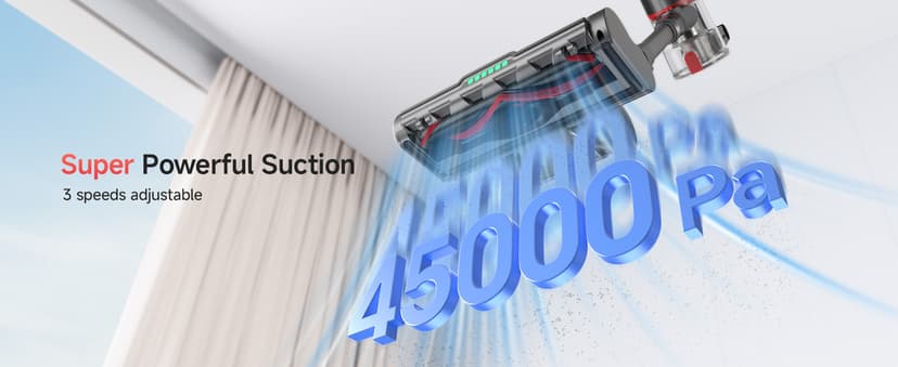 Cordless Vacuum Cleaner, 550W 45KPA Dual Motor Stick Vacuum for Home with 70mins Runtime, 6 LED Green Headlights, Self-Standing Design, V-Shaped Floor Brush for Carpet Tile Pet Hair Hardwood Floors