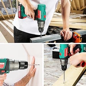 Cordless Hammer Drill Driver 18V, HYCHIKA 400 In-lbs Torque Power Drill with Auxiliary Handle, 1/2” Metal Chuck, 2.0Ah Battery, 1H Fast Charger, 21+3 Clutch, LED Light for Drilling Wood Metal Wall