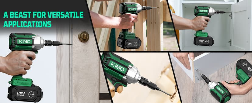 KIMO Impact Wrench 1/2, Max Torque 406ft-lbs (550N.m) & 3000RPM /Premium Brake Stop, 9-Piece Drill & Serewdriver Set, 4 Sockets, Cordless Impact Wrench with 4000mAh Battery, Impact Driver for CarTires