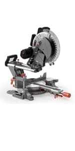 DWT Sliding Compound Miter Saw with 3 Blades, 15A 10", Double Speed (4500 RPM & 3200 RPM), Bevel Cut (0°-45°) with Laser, Extension Table, Iron Blade Guard, Cutting Wood, PVC or Soft Metal