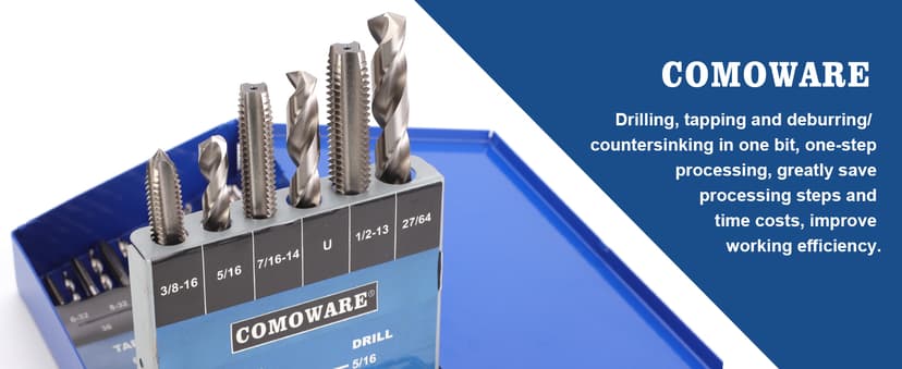 COMOWARE Drill and Tap Sets, HSS Jobber Length Drill Bits with Metal Indexed Case | 18-Piece, 6-32 to 1/2"-13 Tap Sizes