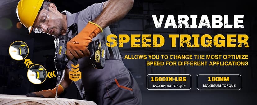 RIDA Impact Driver Kit 180Nm 20V Cordless Impact Drill/Driver Set 1/4" All-Metal Hex Chuck 0-2800RPM Variable Speed, 2000mAh Lithium-ion Battery & 1H Fast Charger, 25 Pcs Driver Bits and Tool Bag