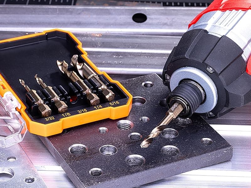 NordWolf 5-Piece M35 Cobalt Stubby Drill Bit Set for Stainless Steel & Hard Metals, with 1/4" Hex Shank for Quick Chucks & Impact Drivers, SAE Sizes 3/32"-1/8"-3/16"-1/4"-5/16" in Storage Case