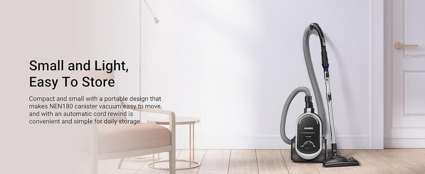 Eureka Bagless Canister Vacuum Cleaner, Lightweight Vac for Carpets and Hard Floors, Silver with Black, NEN180
