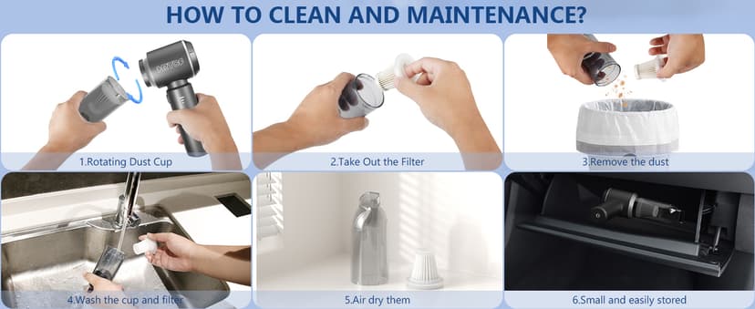 Mini Vacuum Cordless, Portable Vacuum Cordless for Car, 4-in-1 20000PA High Power Portable Rechargeable Vacuum Cleaner with Brushless Motor, Small Handheld Vacuum & Air Blower & Pump-Grey