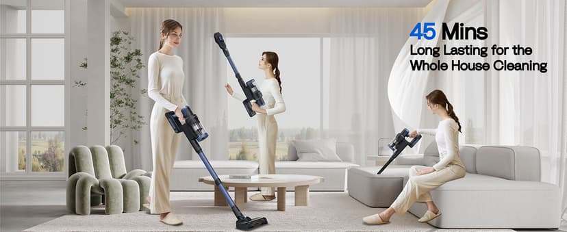 Cordless Vacuum Cleaner, 30KPA 350W Self-Standing Stick Vacuum Cleaner with LED Touch Screen, Charging Wall Mount, 3 Suction Modes, Anti-Tangle Wireless Vacuum for Home/Hair/Carpets/Hard Floor