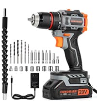 COMOWARE Cordless Drill Set, 20V Pink Power Drill Set for Women, 1 Battery & Charger, 3/8" Keyless Chuck, 2 Variable Speed, 266 In-lb Torque, 25+1 Position, with Pink Storage Bag