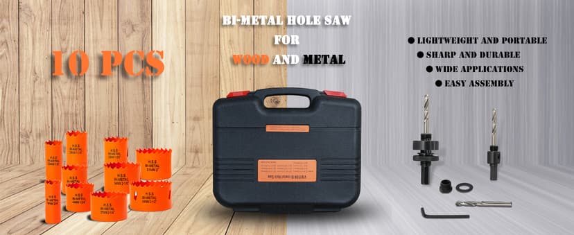 Hole Saw Kit Bi Metal with Case, General Purpose Size from 3/4'' to 2-1/2'', Hole Saw Set for Metal, Wood and Plastic, with Clean and Smooth Cutting Edge, Fast Chip Removal.