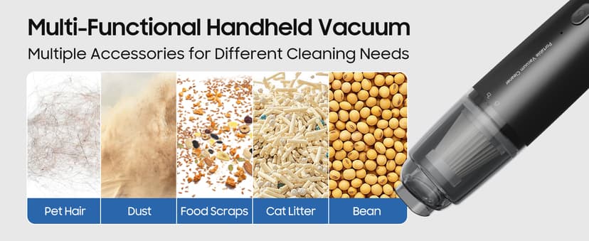 Handheld Vacuum Cordless, Portable Car Vacuum Cleaner with HEPA Filter, 2 Suction Modes, Mini Hand Held Vacuum Rechargeable for Car, Home, Office, Desk, Keyboards, Pet Hair (Black)