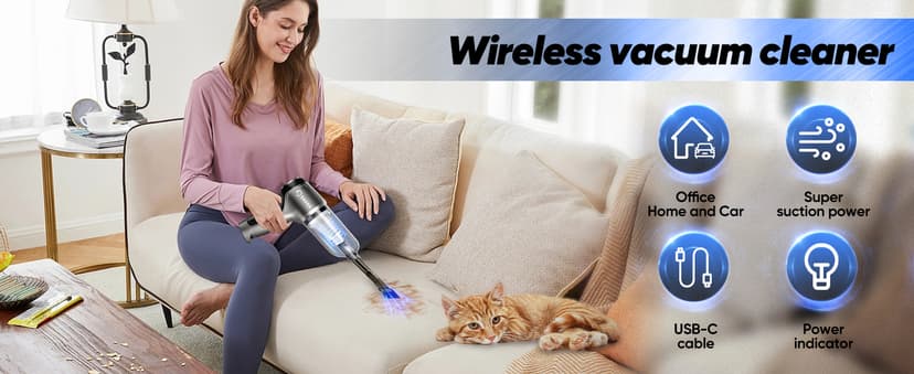 Saker Car Vacuum Portable Cordless 3 in 1 Handheld Car Vacuum 15000PA High Power with Brushless Motor and TypeC for Cars,Office,Home Cleaning HL107B