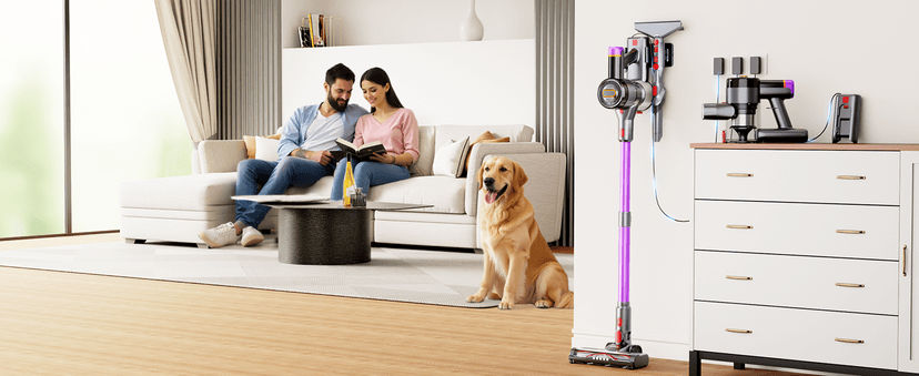 Cordless Vacuum Cleaner, 500W/40Kpa/60Mins Vacuum Cleaners for Home, Anti-tangle Stick Vacuum with Self-Standing, Wall Mount Charging, LDE Display, Wireless Vacuum for Carpet Pet Hair Hardfloor