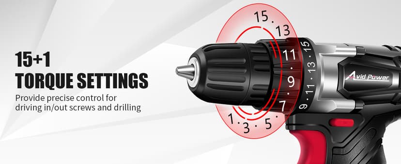 AVID POWER 20V MAX Lithium lon Cordless Drill, Power Drill Set with 3/8-Inch Keyless Chuck, Variable Speed, 16 Position and 22pcs Bits (Black)