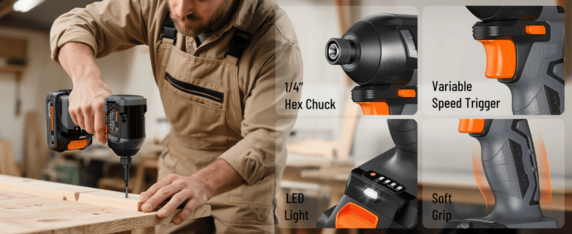 TITANCE X7 20V Cordless Impact Driver, 1/4'' Hex Compact Brushless Driver Kit with 1,770 In-lbs Torque, Battery & Charger Included – Lightweight Electric Screwdriver for Wood, Metal & Auto Repair