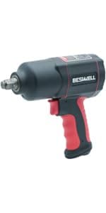 Beswell® 1/2-Inch Air Impact Wrench-1180 Foot-Pounds Max Loosen Torque Output-Well Balanced Lightweight 4.6Lbs-Includes 5-Pieces CR-V Steel SAE Impact Sockets Set & Carrying Case