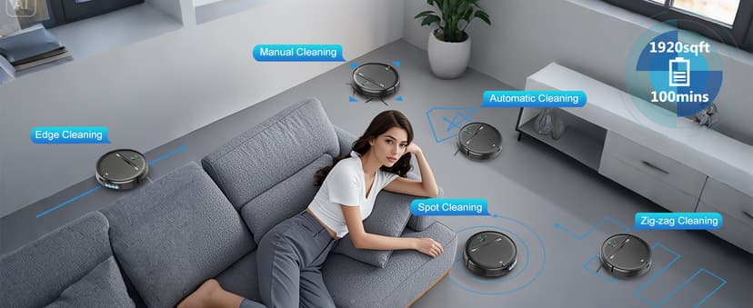 Robot Vacuum and Mop, 2-in-1 Robotic Vacuums Cleaner with Smart Max Strong Suction, WiFi/App/Alexa Voice Control, Obstacle Avoidance, for Pet Hair, Carpets and More