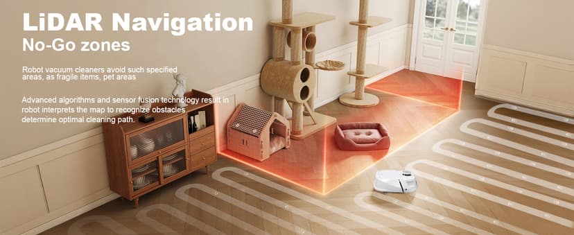 TECBOT M1 Pro Robot Vacuum and Mop - LiDAR Robotic Vacuums Cleaner for Home with Pet Hair, Carpet, Hardwood Floors, Auto Smart Mopping, Self Cleaning, Avoids Obstacles, Voice Control, White