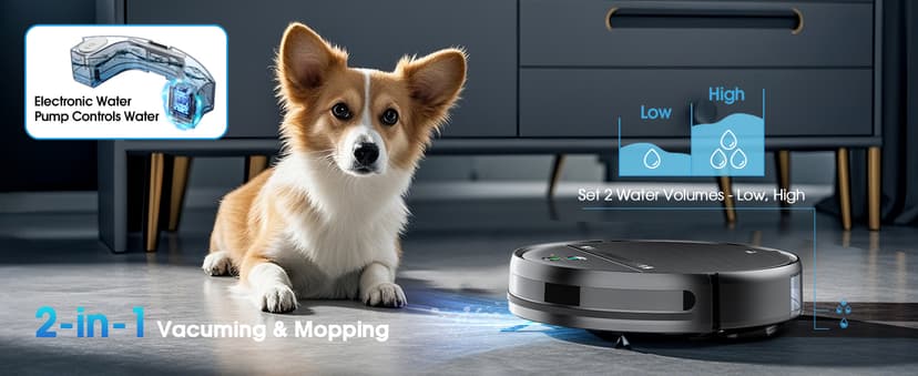Robot Vacuum and Mop, 2-in-1 Robotic Vacuums Cleaner with Smart Max Strong Suction, WiFi/App/Alexa Voice Control, Obstacle Avoidance, for Pet Hair, Carpets and More