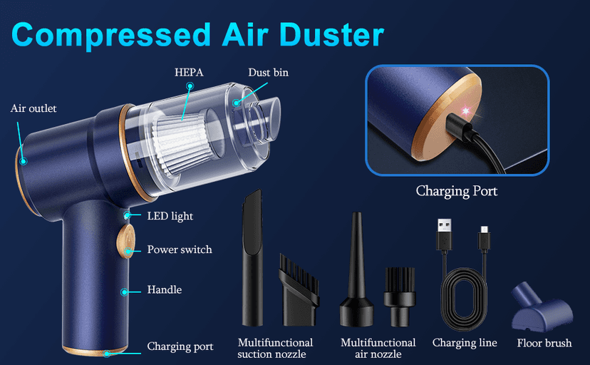 KMM Handheld Car Vacuum Cleaner, 9000Pa Vacuum Cleaner and Air Duster, 120W High Power Hand Held Vacuum with LED Light and Multi-Nozzles for Car, Home, Office, Pet