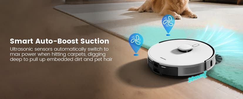 AIRROBO T30+ Robot Vacuum and Mop, 60-Day Self-Emptying, Proactive Intelligence Obstacle Avoidance, Carpet Detection, Tangle-Free Brush, 6000PA Suction, LDS Mapping, APP & Voice Control