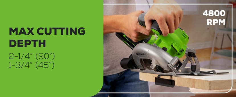 Greenworks 24V Circular Saw,Brushless 6-1/2"Battery Circular saw Cordless,4,800 RPM,Adjustable Cutting Depth 45°/90°,With 24V 2Ah Battery and Charger