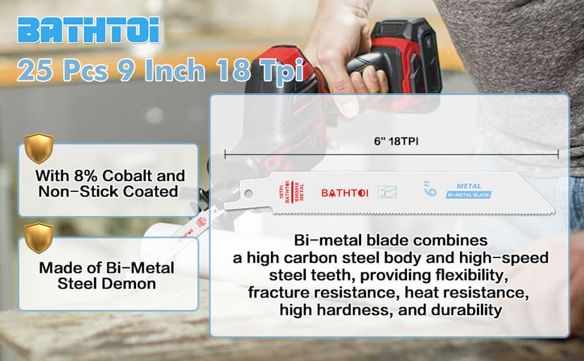 25 Pack 6 Inch 18 Tpi Reciprocating Saw Blades for Sheet Metal, Pipes, Nails Cutting, Profiles Cutting, Bi-Metal Sawzall Blades with 8% Cobalt for Longer Life and Faster Cutting Speed