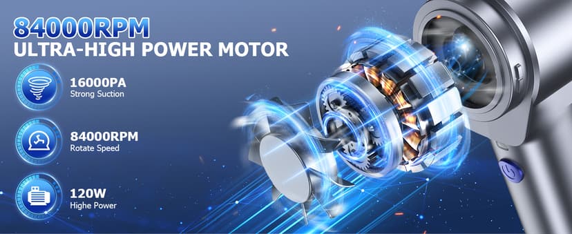 JONYJ Handheld Car Vacuum Cleaner Cordless, 16000PA Hand Held Vacuum Portable, 2 in 1 Air Duster and Mini Vacuum Cleaner Rechargeable with Led, Multi-Nozzles & Washable Filters for Home Office Car Pet