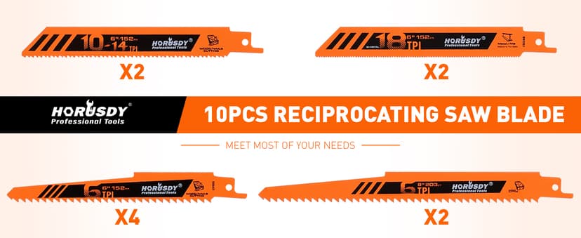 HORUSDY 10-Piece Reciprocating Saw Blades Set, Metal & Woodcutting Saw Blades