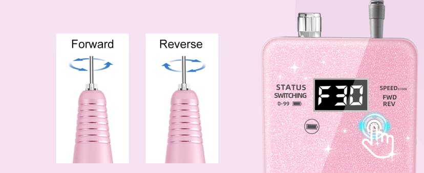 Professional Electric Nail Drill File:COSYGLOW Glitter Portable Cordless E-File Nail Drill Kit with 11 Drill Bits,30000 RPM Rechargeable Nail Drills Machine for Acrylic Nails Gel Polishing (Pink)