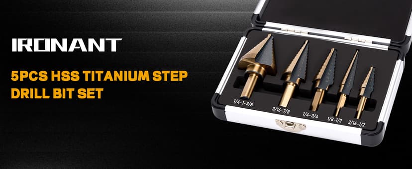 Step Drill Bits, 5PCS HSS Titanium Step Drill Bit Set, 50 Sizes High Speed Steel Step Bits for Metal with Aluminum Case