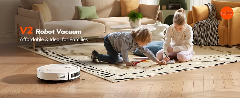 ILIFE V2 Robot Vacuum Cleaner, Tangle-Free Suction, 120 Mins Runtime, Slim, Self-Charging Robotic Vacuum Cleaner, Ideal for Pet Hair and Hard Floors