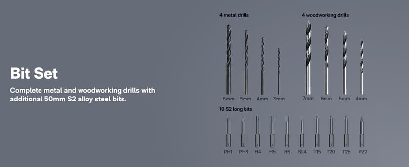HOTO Cordless Brushless Drill Tool Set, Variable Speed, Hidden Buckle, Unique LED Screen, Intelligent Digital Display, Exquisite & Practical, High-end Drill Kit for Home/Daily Use