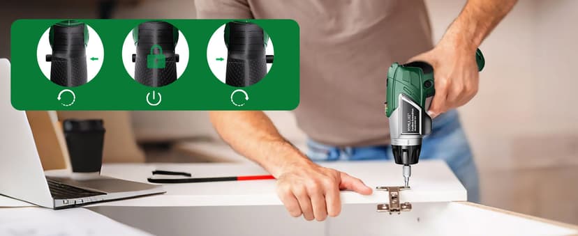 Electric Screwdriver Cordless Set, 3.6V Power Screwdriver Rechargeable with Light, Green Screw Gun with Pivoting Handle and Drill, 49 Pcs Accessories, 6+1 Torque Setting, 2000 mAh Battery