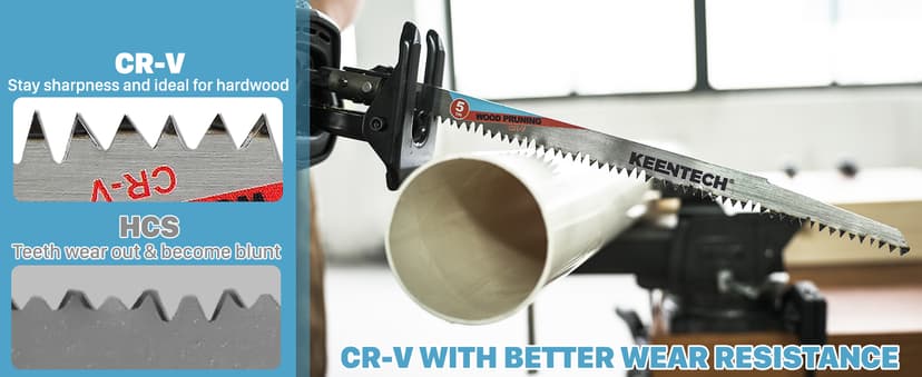 KEENTECH 6 Inch Cr-V Reciprocating Saw Blade 5-Pack for Cutting Wood, Engineered Wood, PVC Piping, Drywall, 6 TPI Fleam Ground Teeth, Compatible with Milwaukee Sawzall and Other Reciprocating Saws