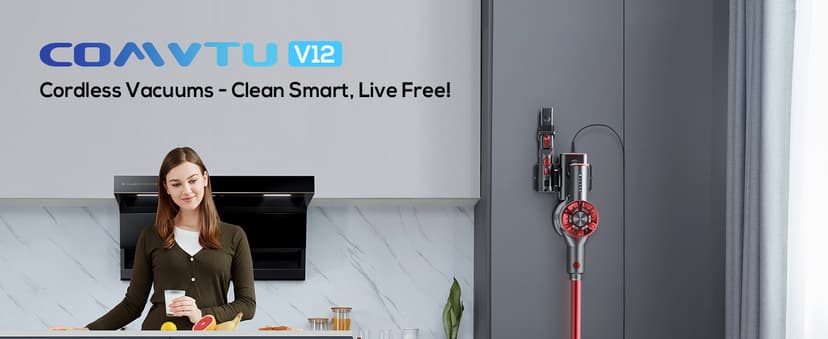 Cordless Vacuum Cleaner Rechargeable with 2600mAh Detachable Battery, Powerful Vacuums with 2 Adjustable Modes, Lightweight Portable Stick Vacuum for Home (Red Black)